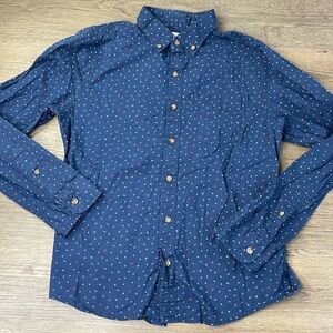 Hollister Men’s Blue Red Collared Long Sleeve Button Down Shirt, size Small